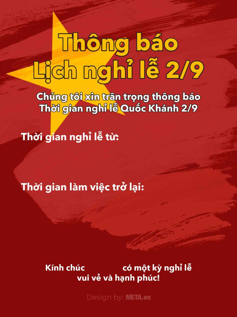 Mẫu thông báo nghỉ lễ 2/9 số 2