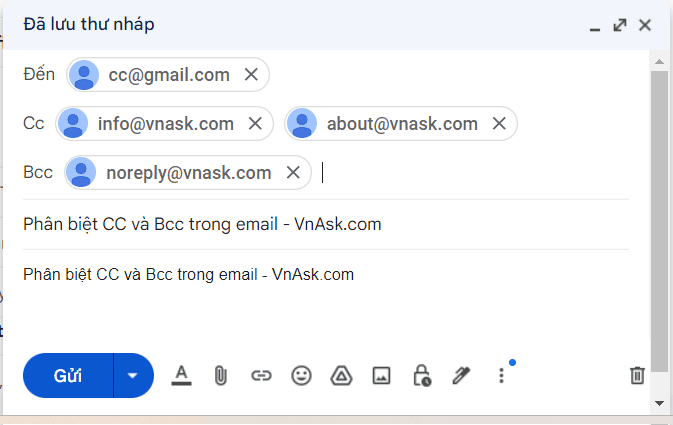 Cc và Bcc trong email